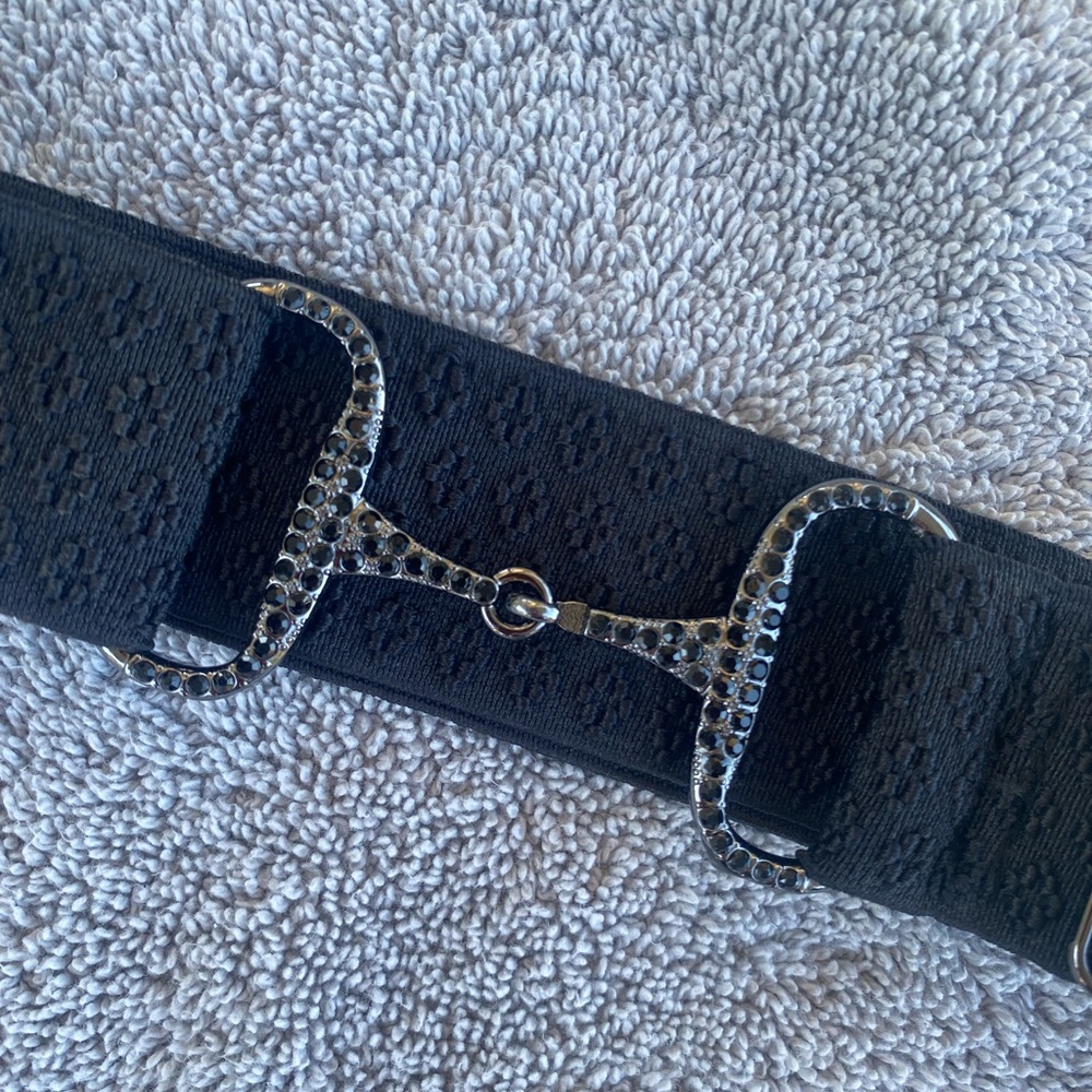 Black 1.5 Sparkle Equestrian horse Snaffle Bit Belt Elastic One Size 22 to 48”